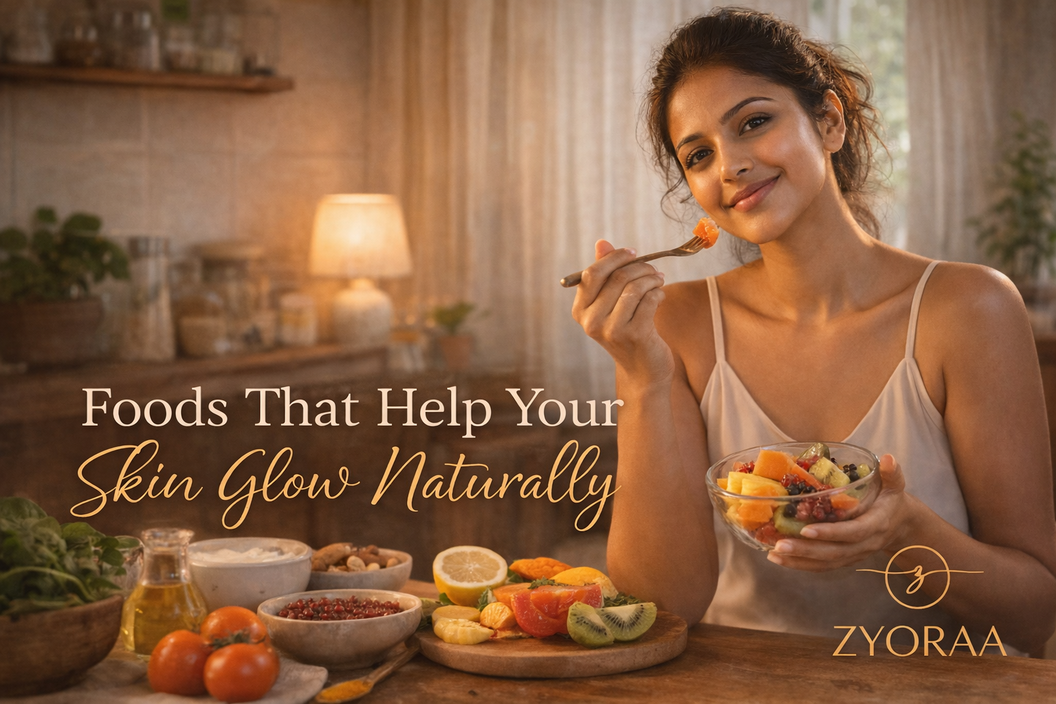 foods for glowing skin with natural skincare routine for glowing skin using healthy Indian diet