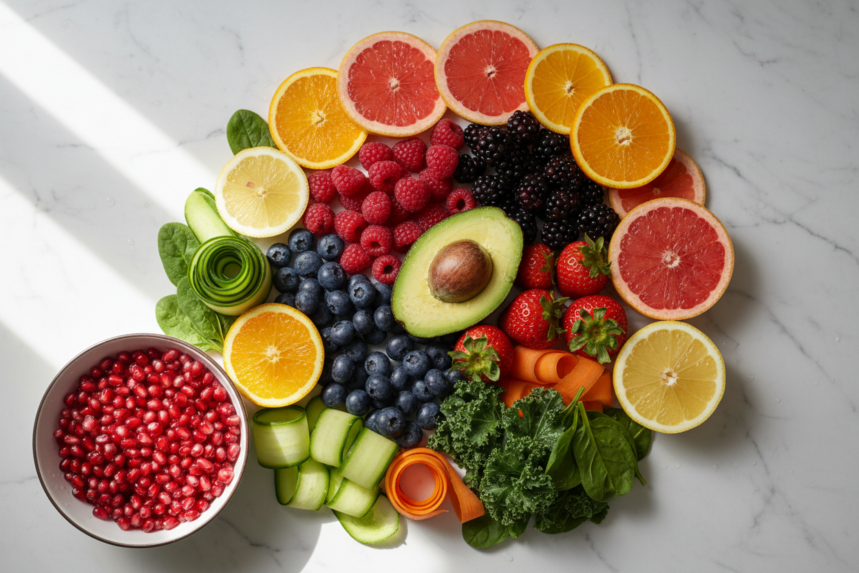 diet for glowing skin with fruits and vegetables