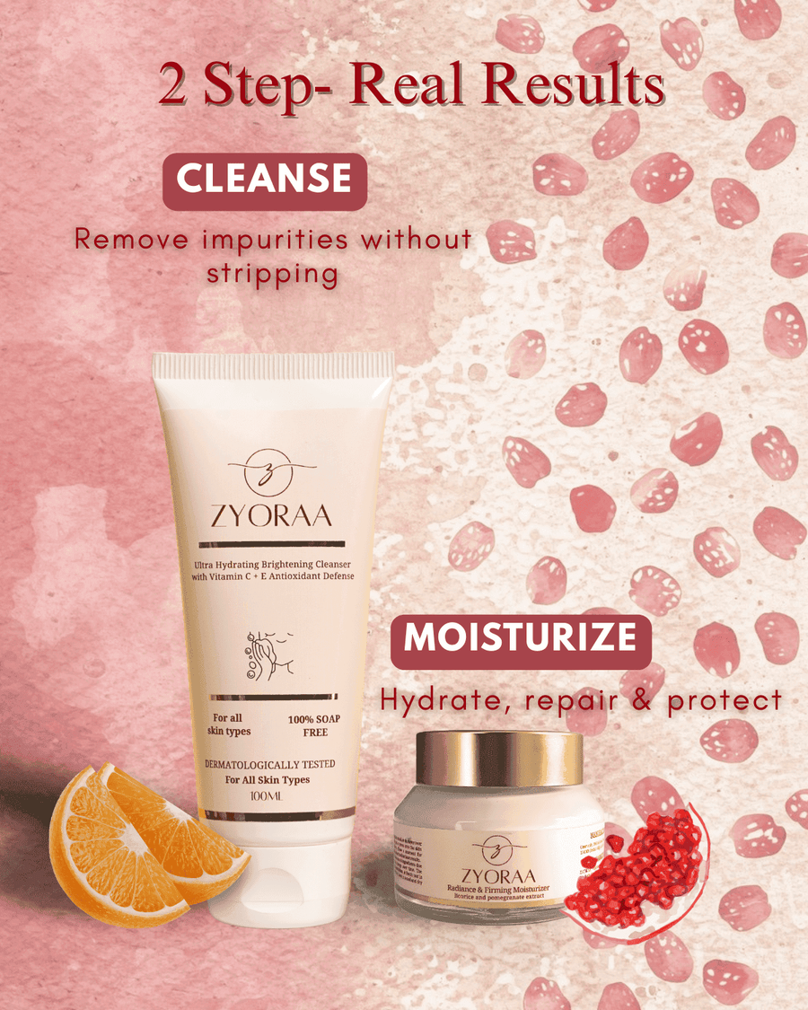 Zyoraa 2-step routine: cleanse and moisturise