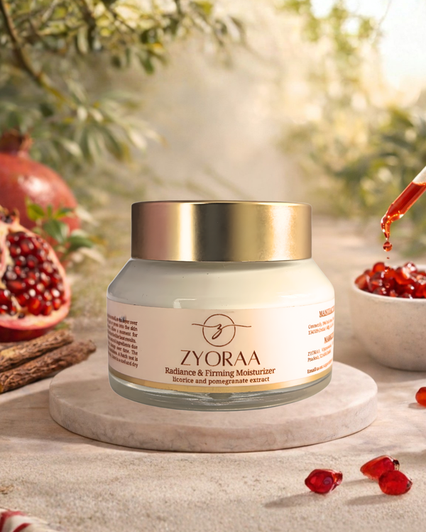 zyoraa pomegranate moisturizer placed on polished tile