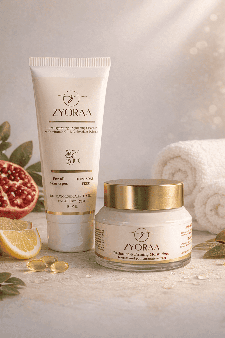 Zyoraa GlowBoost Duo with Vitamin C Cleanser and Pomegranate Moisturizer